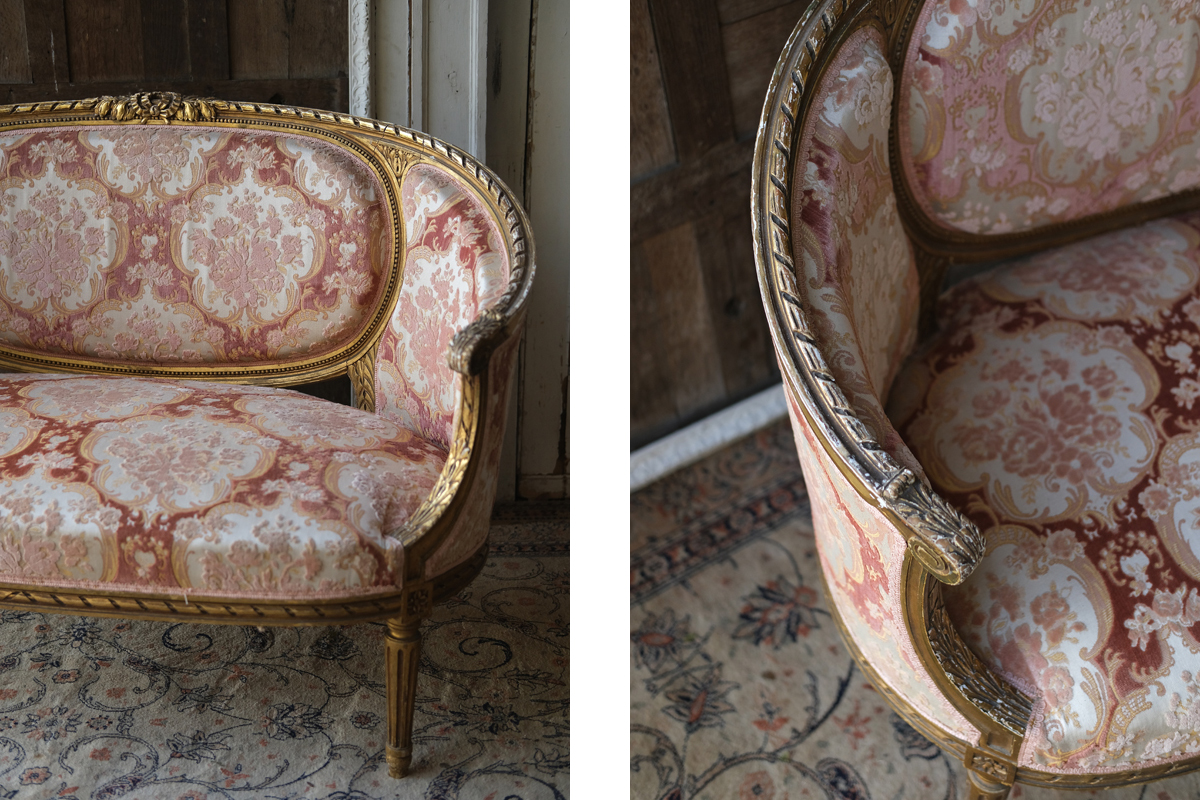 E33-5 フランス アンティーク 16世様式 二人掛けソファ